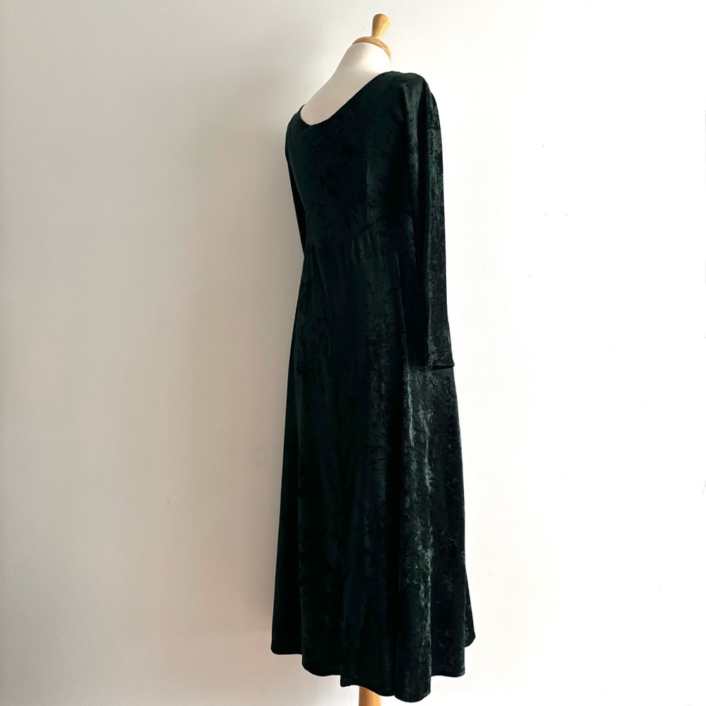 Vintage 1990s ALL THAT JAZZ Dark Green Crushed Velvet Midi Dress / 8 - Picture 7 of 13